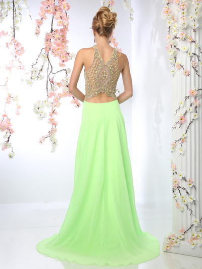 CD-CK51 Halter Beaded Top Prom Dress - Lime, Back View Medium