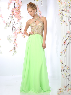 CD-CK51 Halter Beaded Top Prom Dress, Lime