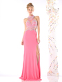 CD-CK60 Illusion Evening Dress with Cut Out Back - Fuchsia, Front View Thumbnail