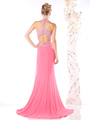 CD-CK60 Illusion Evening Dress with Cut Out Back - Fuchsia, Back View Thumbnail