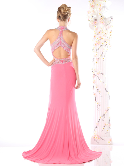 CD-CK60 Illusion Evening Dress with Cut Out Back - Fuchsia, Back View Medium