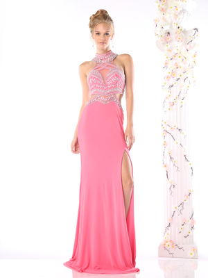 CD-CK60 Illusion Evening Dress with Cut Out Back, Fuchsia