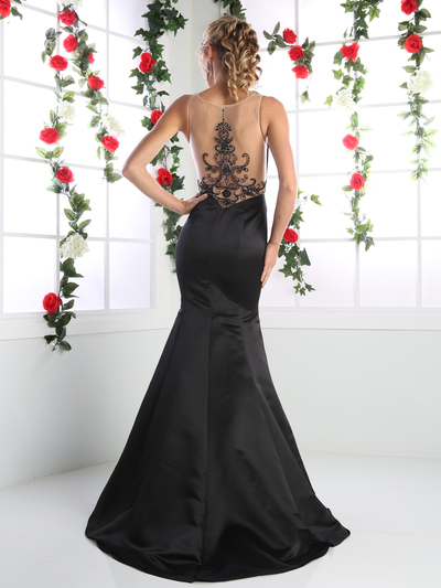 CD-CK62 Illusion Mermaid Prom Evening Gown with Sheer Back - Black, Back View Medium