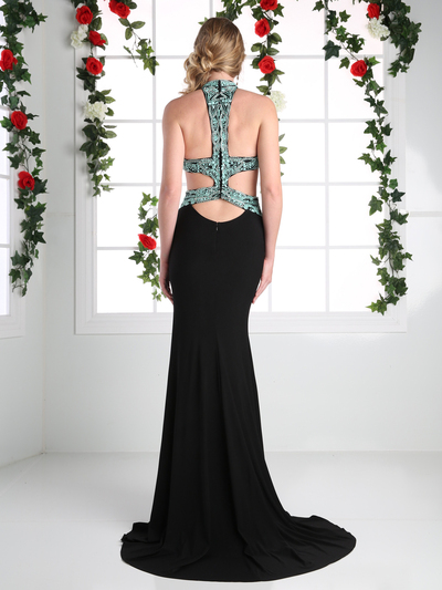 CD-CK71 Halter Gown with Open Back - Black, Back View Medium