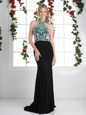 CD-CK71 Halter Gown with Open Back, Black