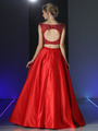 CD-CK76 Two Piece Embellished Prom Evening Dress with Full Skirt - Red, Back View Thumbnail