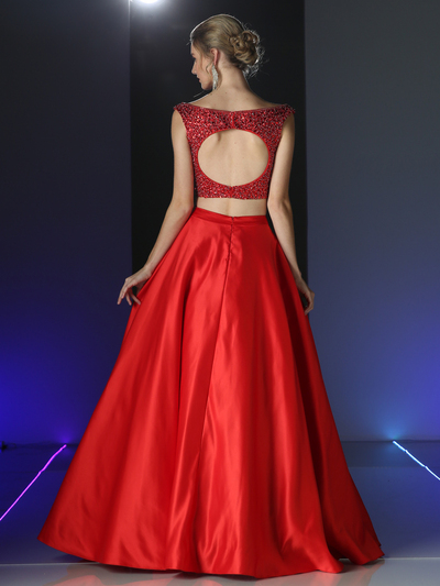 CD-CK76 Two Piece Embellished Prom Evening Dress with Full Skirt - Red, Back View Medium