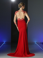 CD-CL106 Sheer Three Quarter Sleeve Long Evening Dress - Red, Back View Thumbnail