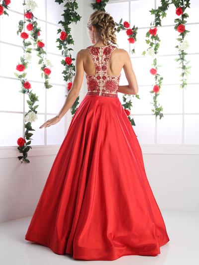 CD-CP801 Elegant Prom Gown with Full Skirt - Red, Back View Medium
