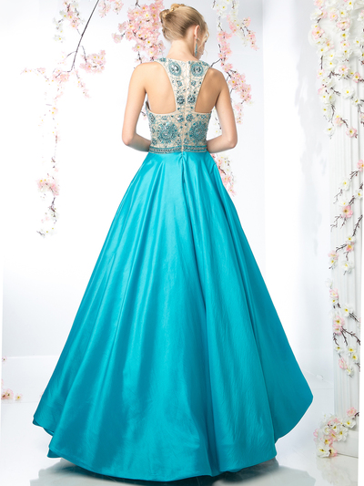 CD-CP801 Elegant Prom Gown with Full Skirt - Teal, Back View Medium