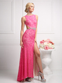 CD-CP807 Lace Evening Dress with Open Back - Hot Pink, Front View Thumbnail