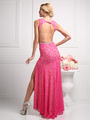 CD-CP807 Lace Evening Dress with Open Back - Hot Pink, Back View Thumbnail