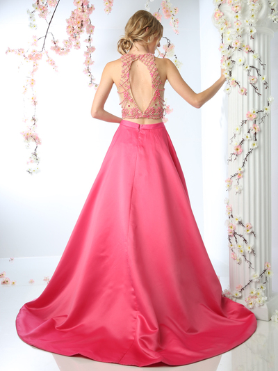 CD-CP811 Two Piece Prom Evening Gown  - Fuchsia, Back View Medium