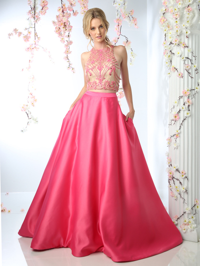 CD-CP811 Two Piece Prom Evening Gown  - Fuchsia, Front View Medium