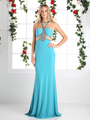 CD-CP812 Halter Top Evening Dress with Sheer Cut Out - Jade, Front View Thumbnail