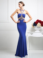 CD-CP812 Halter Top Evening Dress with Sheer Cut Out - Royal, Front View Thumbnail