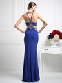 CD-CP812 Halter Top Evening Dress with Sheer Cut Out - Royal, Back View Thumbnail