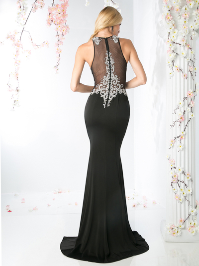CD-CR701 Beaded A-line Evening with Train - Black, Back View Medium