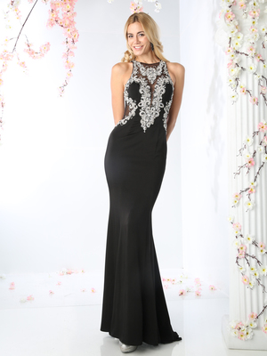 CD-CR701 Beaded A-line Evening with Train, Black