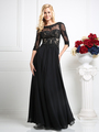 CD-CR703 Lace Appliqued Mother of the Bride Evening Dress  - Black, Front View Thumbnail