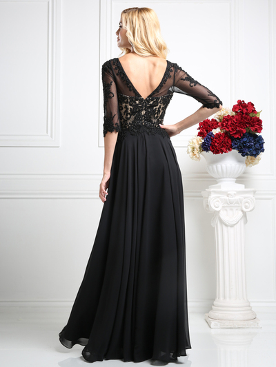 CD-CR703 Lace Appliqued Mother of the Bride Evening Dress  - Black, Back View Medium