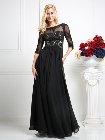 CD-CR703 Lace Appliqued Mother of the Bride Evening Dress  - Black, Front View Medium