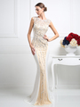 CD-CR704 Two Toned Fitted Evening Gown with Beading - Off White, Front View Thumbnail