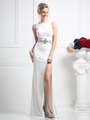 CD-CR710 Boatneck Cut Out Evening Dress with Slit - Off White, Front View Thumbnail