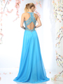 CD-CR730 Halter Top Beaded Evening Dress - Perry Blue, Back View Thumbnail