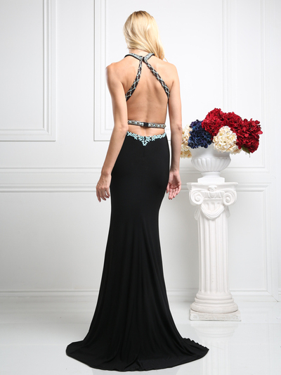 CD-CR733 Open back with lined beading  - Black, Back View Medium