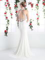 CD-CR743 Halter V-Neck Evening Dress with Side Cut Out - White, Back View Thumbnail