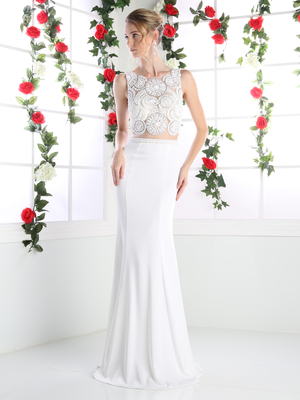 CD-CR748 Mock Two Piece Bridal Dress with Beaded Top, Ivory