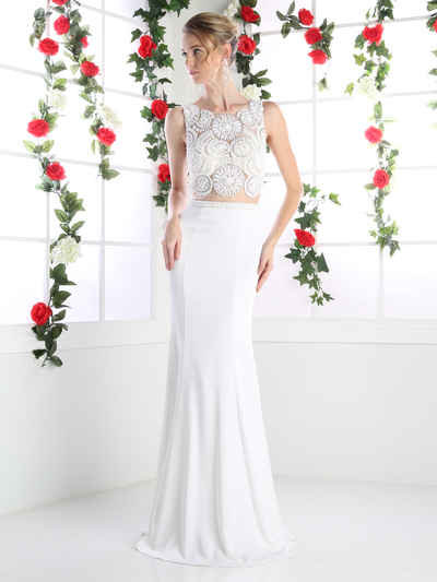 CD-CR748 Mock Two Piece Bridal Dress with Beaded Top - Ivory, Front View Medium