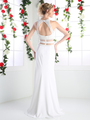 CD-CR749 Mock Two Piece Bridal Evening Dress with Pearl Beading - Ivory, Back View Thumbnail