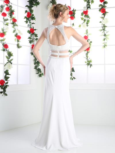 CD-CR749 Mock Two Piece Bridal Evening Dress with Pearl Beading - Ivory, Back View Medium