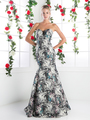 CD-CR762 Strapless Floral Print Trumpet Gown - Blue, Front View Thumbnail