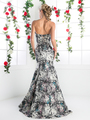 CD-CR762 Strapless Floral Print Trumpet Gown - Blue, Back View Thumbnail