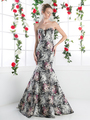 CD-CR762 Strapless Floral Print Trumpet Gown - Red, Front View Thumbnail