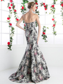 CD-CR762 Strapless Floral Print Trumpet Gown - Red, Back View Thumbnail