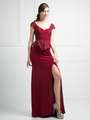 CD-DS317 Mock Two Piece Mother-of-the-Bride Dress - Burgundy, Front View Thumbnail