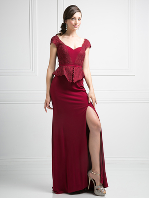 CD-DS317 Mock Two Piece Mother-of-the-Bride Dress, Burgundy