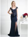 CD-DS317 Mock Two Piece Mother-of-the-Bride Dress - Navy, Front View Thumbnail