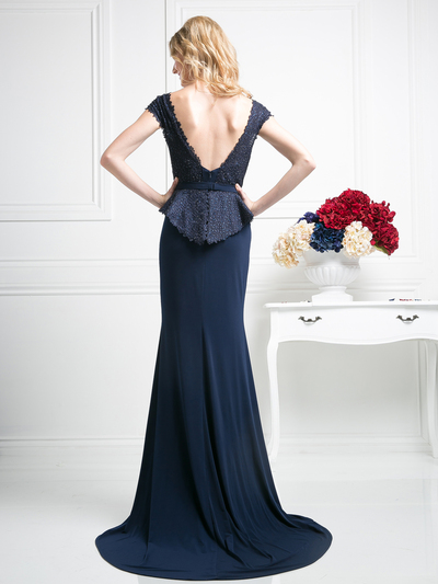 CD-DS317 Mock Two Piece Mother-of-the-Bride Dress - Navy, Back View Medium