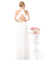 CD-J728 Halter Evening Dress with Key Hole - Off White, Back View Thumbnail