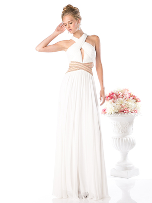CD-J728 Halter Evening Dress with Key Hole, Off White