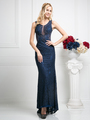 CD-J742 Sleeveless Lace Overlay Evening Dress - Navy, Front View Thumbnail
