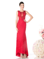 CD-J742 Sleeveless Lace Overlay Evening Dress - Red, Front View Thumbnail