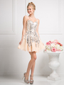 CD-J745 Sequins Short Prom Dress with Straps - Peach, Front View Thumbnail