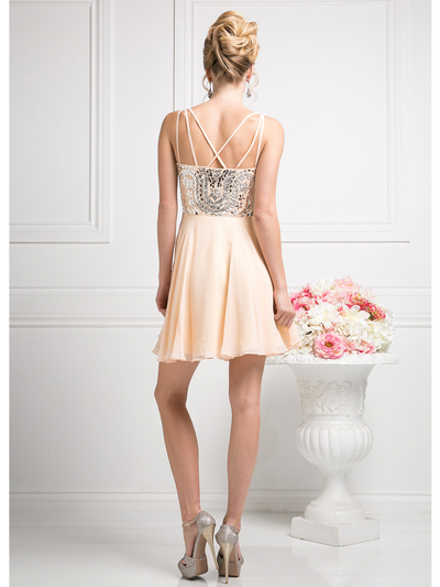 CD-J745 Sequins Short Prom Dress with Straps - Peach, Back View Medium