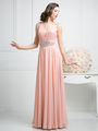 CD-J746 Sleeveless Evening Dress with Jeweled Detail  - Blush, Front View Thumbnail
